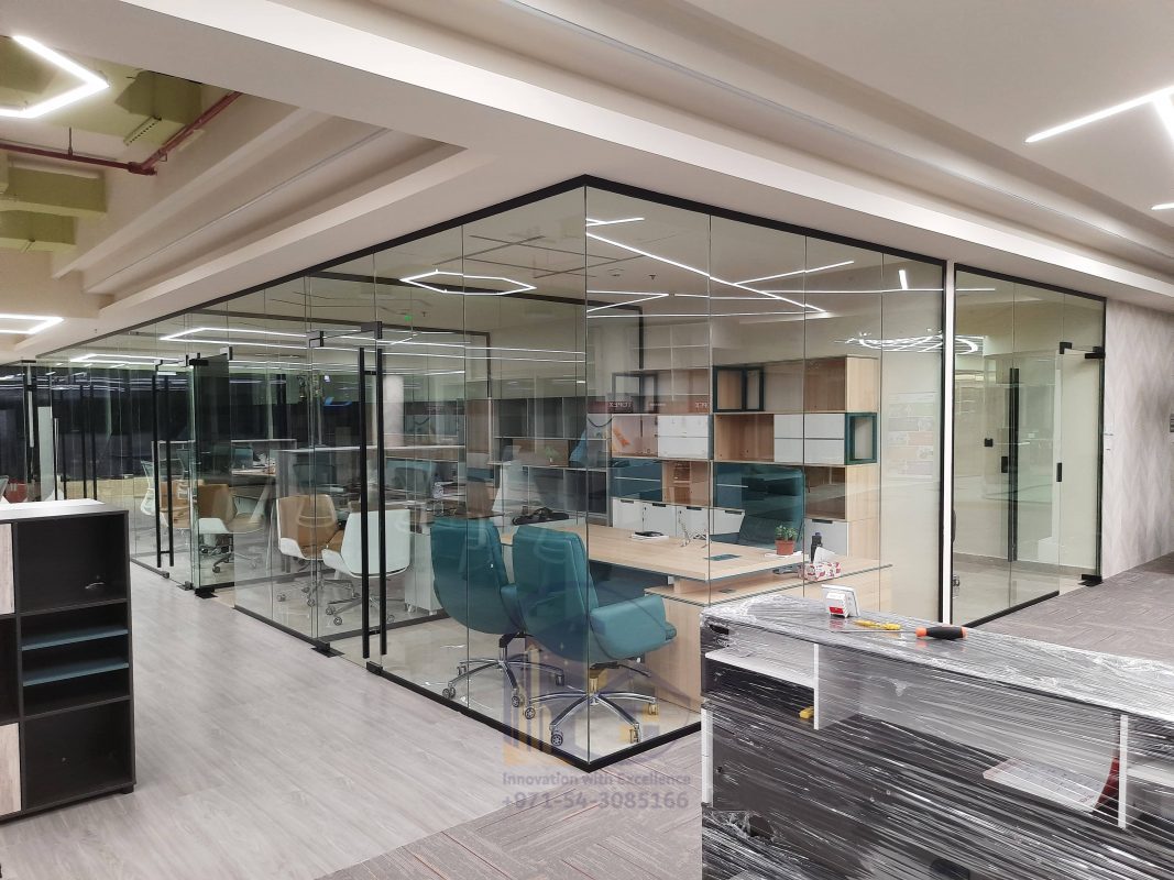 12mm clear glass partition with black frame