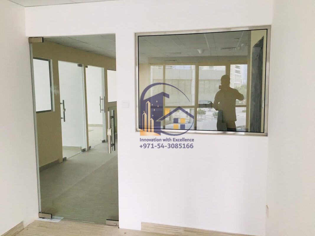 glass partition with window