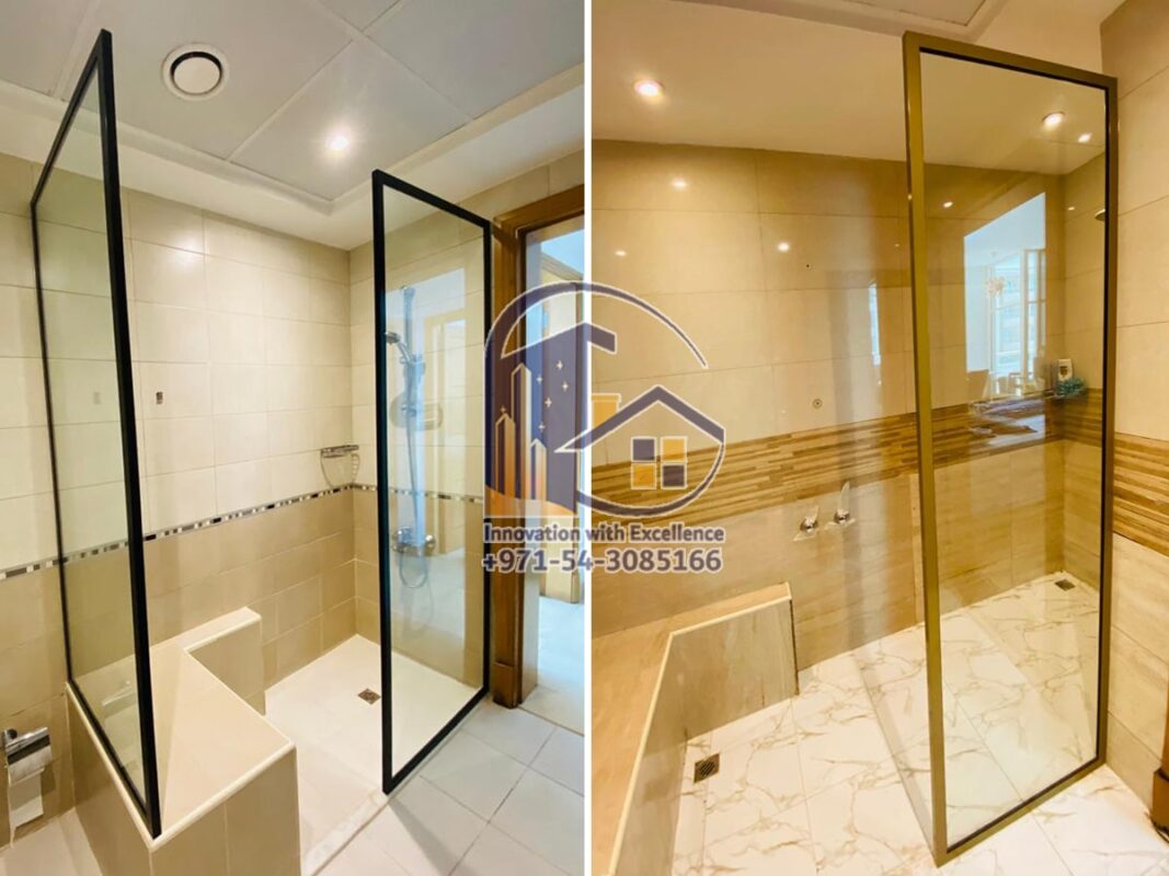 black shower screen and golden custom color shower screens