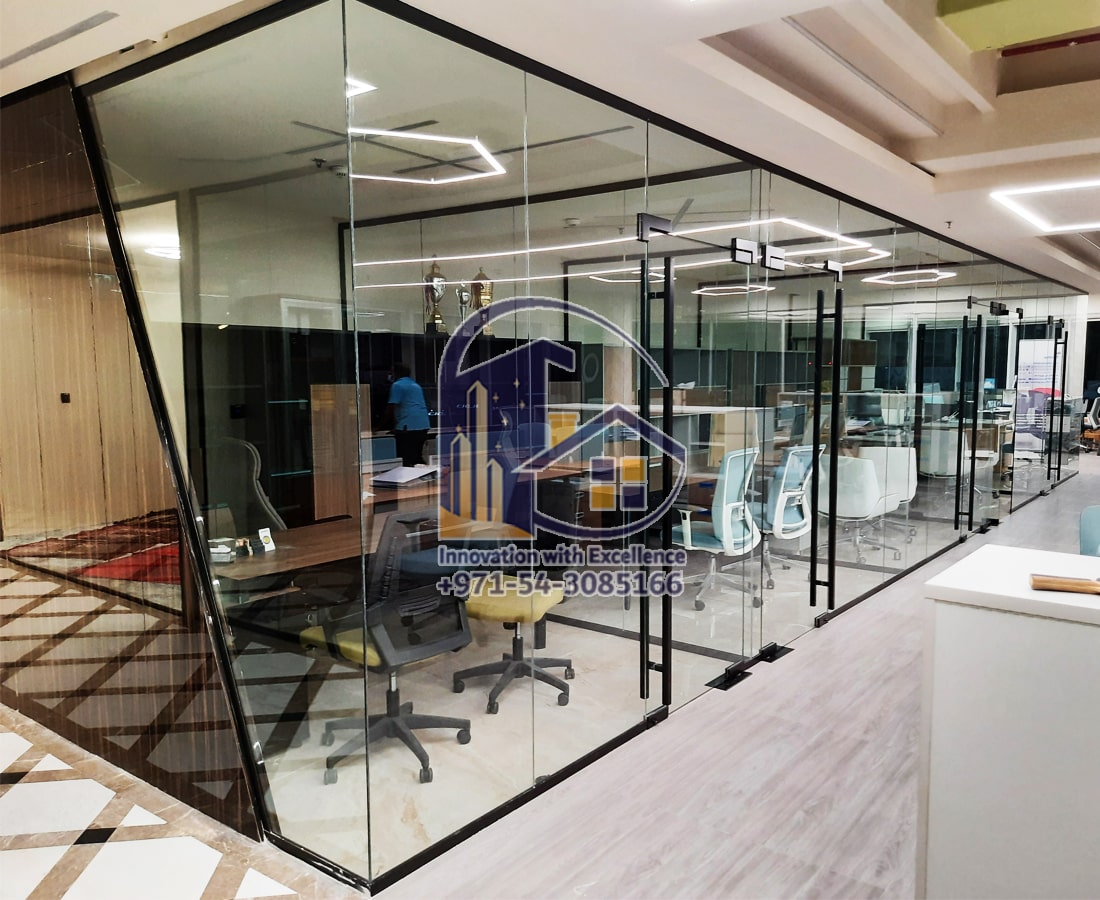 black frame office glass partition