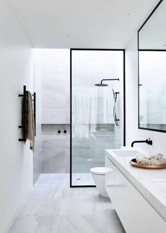 black framed shower glass partition