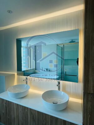 backlit big mirror warm light