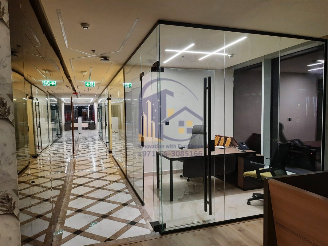 Corner glass partitions with black color