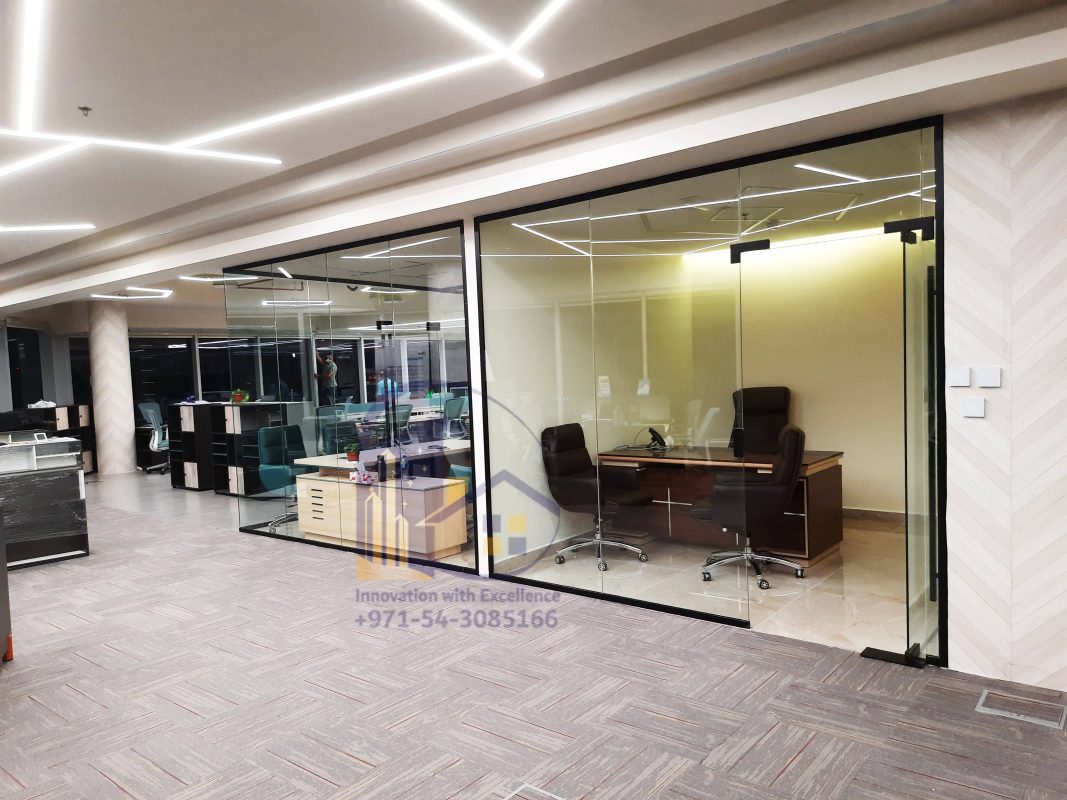 black profile office glass partition