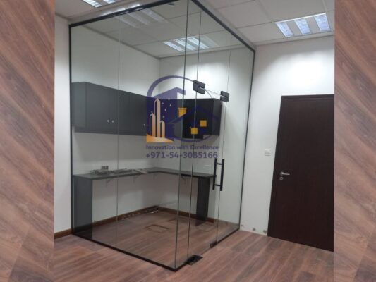 black frame office glass partition in dubai