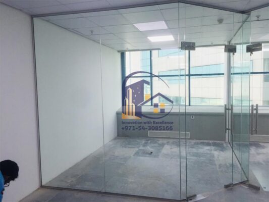 transparent office glass partition
