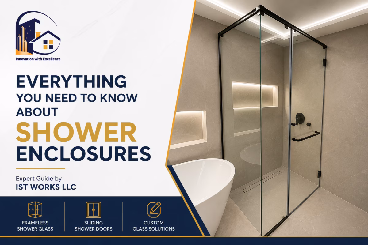 corner shower glass partition with black frame