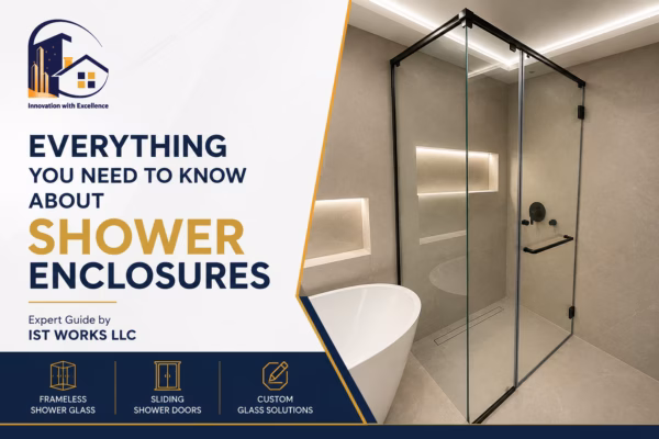 corner shower glass partition with black frame